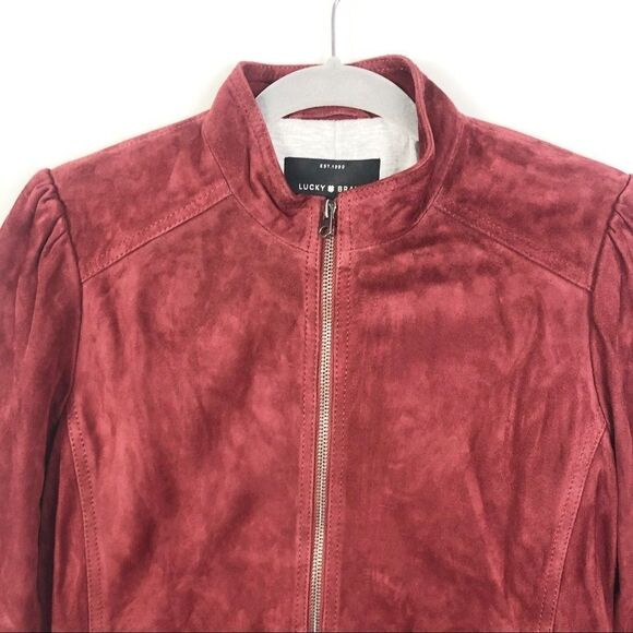 LUCKY BRAND | Suede Puff Sleeve Jacket Leather Brick Red/Orange NEW Women’s M - Picture 5 of 13